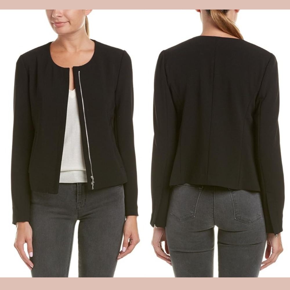 NEW $455 Theory [ 0 ] Tarlan Admiral Crepe Zip Front Jacket Black‎  #J1967